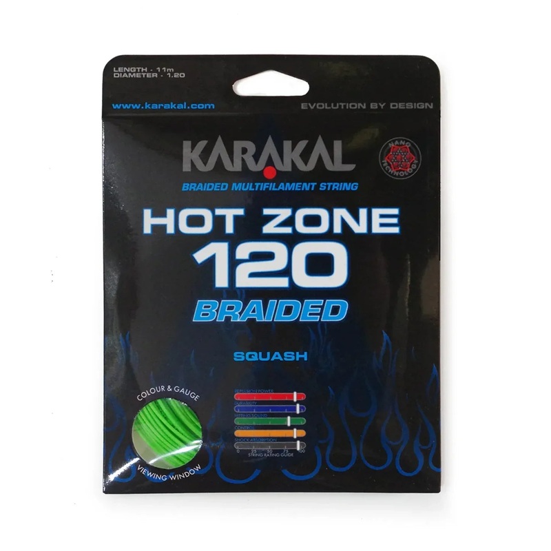 Karakal Hot Zone Braided 120 KA65102 Squash String 11m GREEN Packs 10m