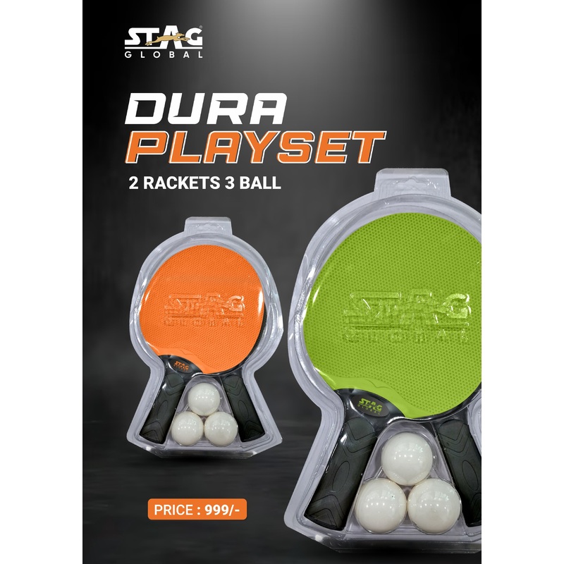 STAG GLOBAL Dura Blade Table Tennis Playset (2025 Model) (2 Racquets & 3 Balls) | Kibi SPorts Green