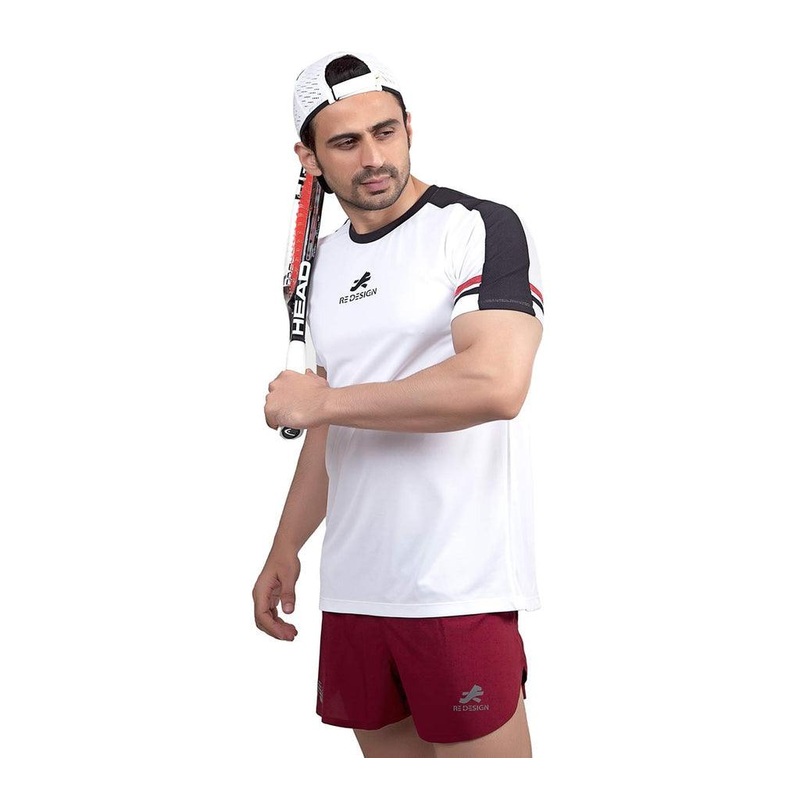 ReDesign Half Sleeves Sports T-shirt | Men | KIBI Sports S White with Stripes