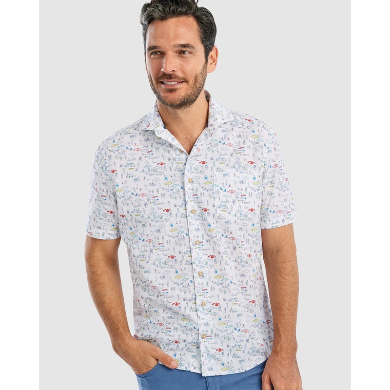 Johnnie-O Men’s Where’s JO Hangin’ Out Button Up Shirt White Small