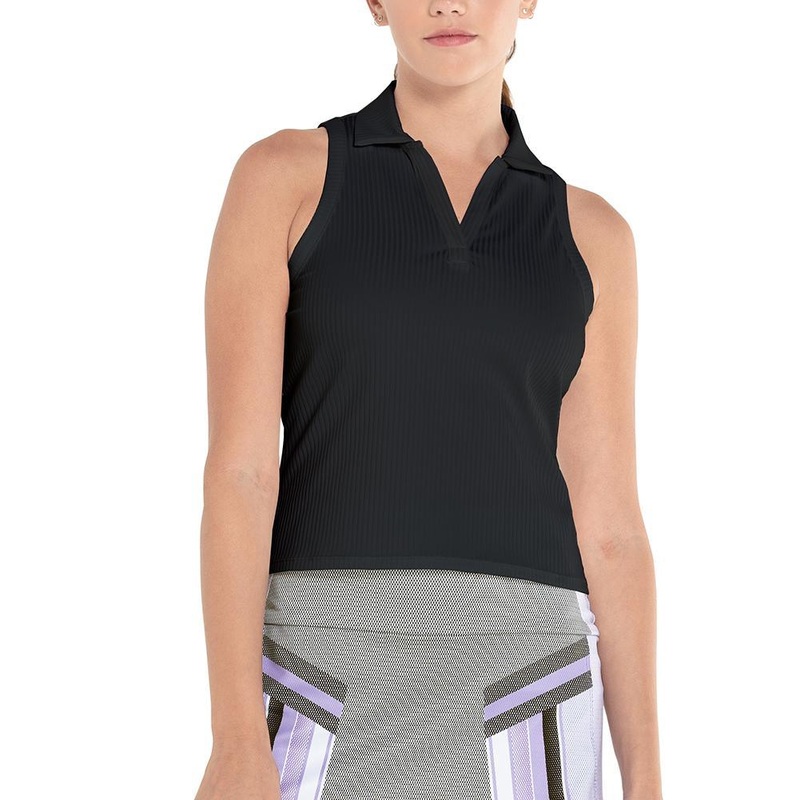 Women’s Sleeveless Rib Tennis Polo Black
