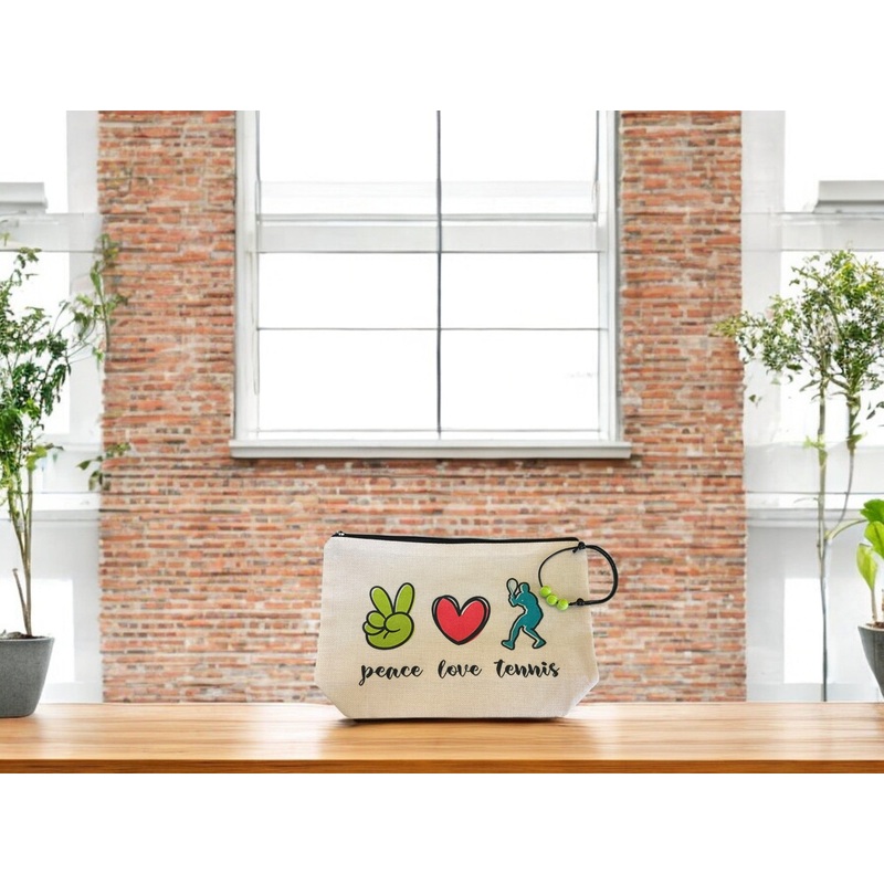 “Peace, Love, Tennis” Canvas Toiletry Bag with Tennis Bracelet