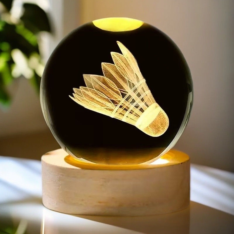 3D Engraved Badminton Crystal Ball COTHER005 Crystal Ball with Light-Up Base