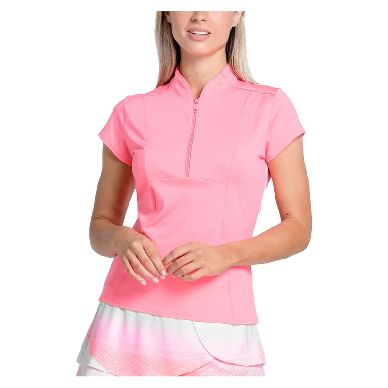 Women`s Swing Zip Short Sleeve Tennis Top Flamingo