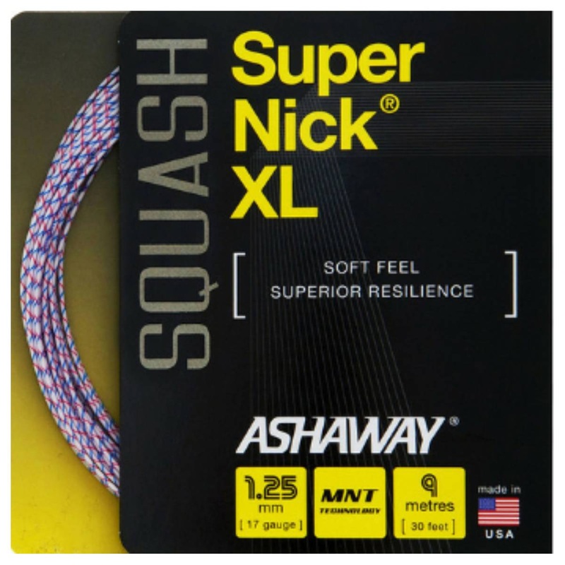 Ashaway SuperNick XL 17 Squash String (White/Blue/Red)