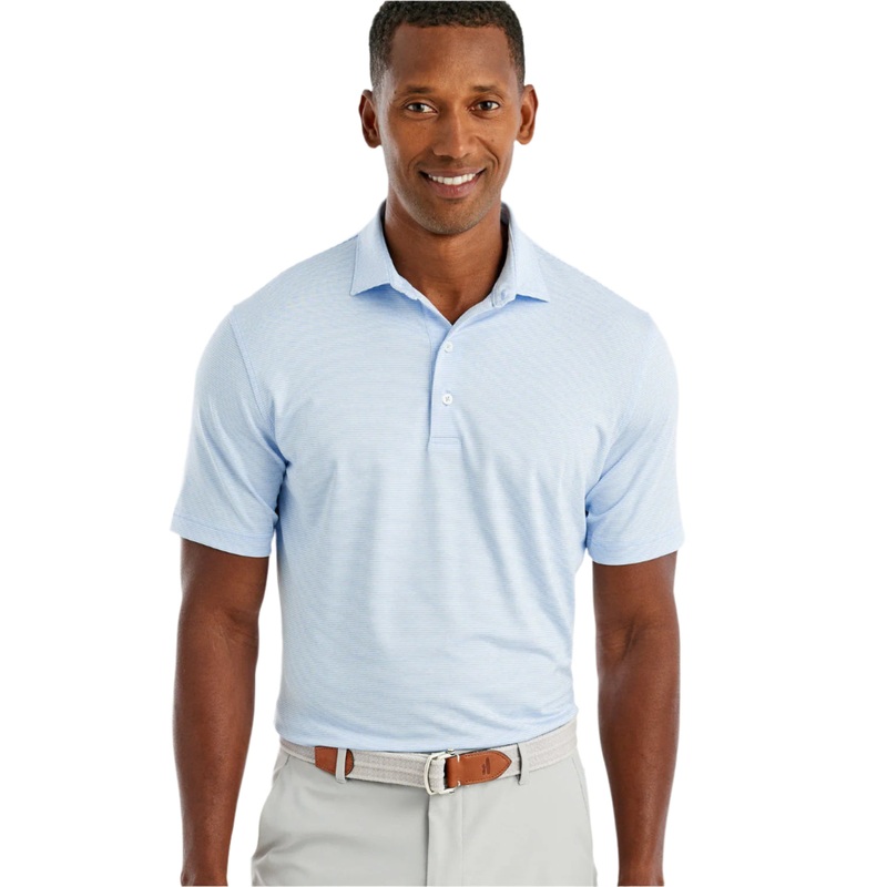 Johnnie-O Men’s Lyndon Striped Prep Performance Jersey Polo Gulf Blue Small
