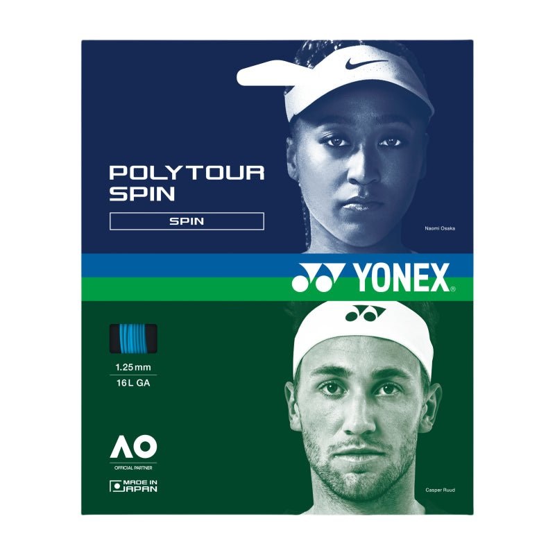 YONEX Poly Tour Spin 16L (1.25mm) Tennis String 12m Set – Cobalt Blue