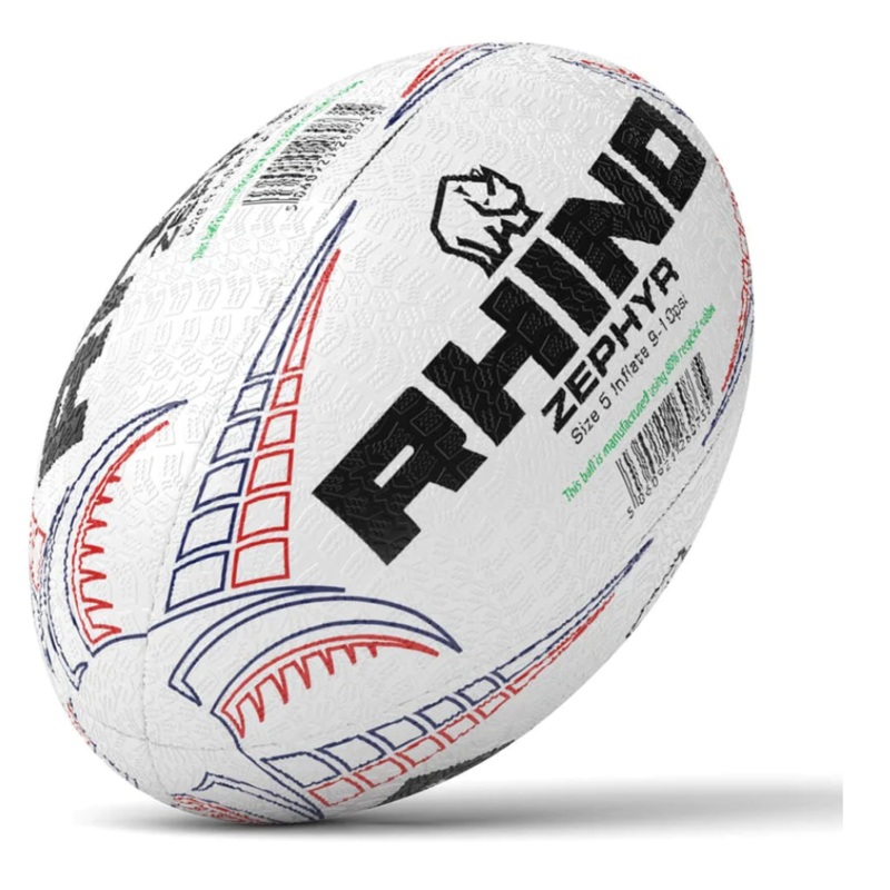 Rhino Zephyr Recycled Rugby Ball 20x Ball Bundle S3 WHITE