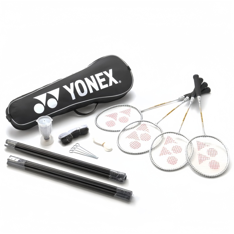 YONEX 4 Player Badminton Set (4 Racq/Shuttles/Net/Posts)  Strung & Free Grip