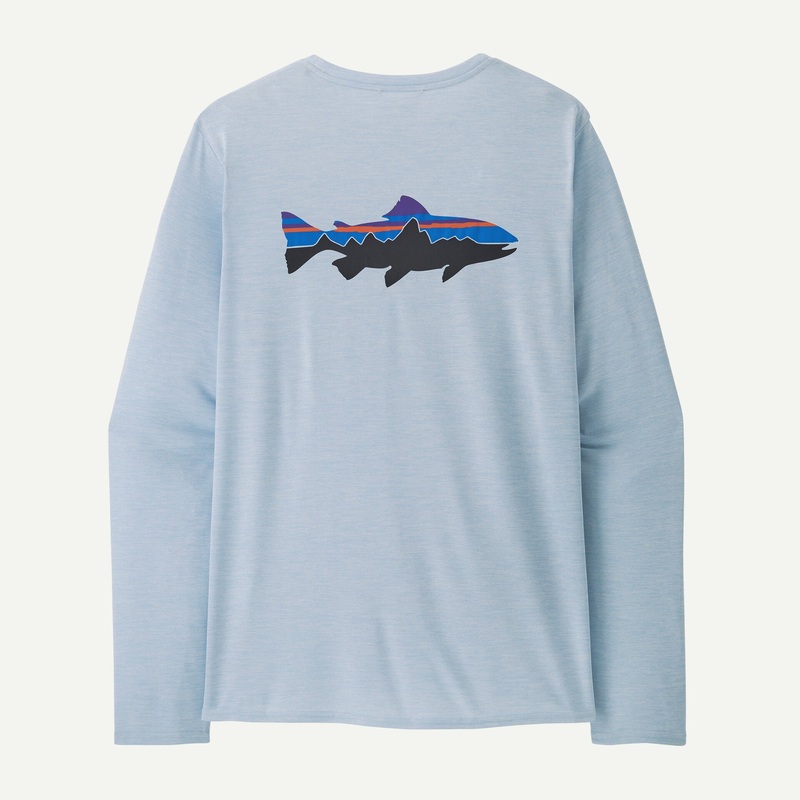 Patagonia Men’s Long-Sleeved Capilene Cool Daily Graphic Shirt – Waters Fitz Roy Trout/Fleck Blue-FTFL Small