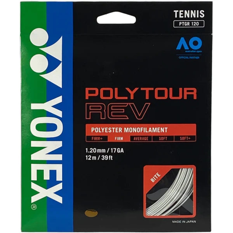Yonex Polytour Rev 1.20mm 12m Pack Tennis String White 12m Set White