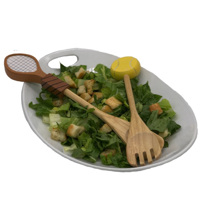 Wooden Tennis-Themed Salad Tossers (Set of 2)