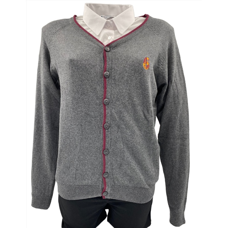 Plasmawr Sixth Form Cardigan 9/10 GREY/MAROON