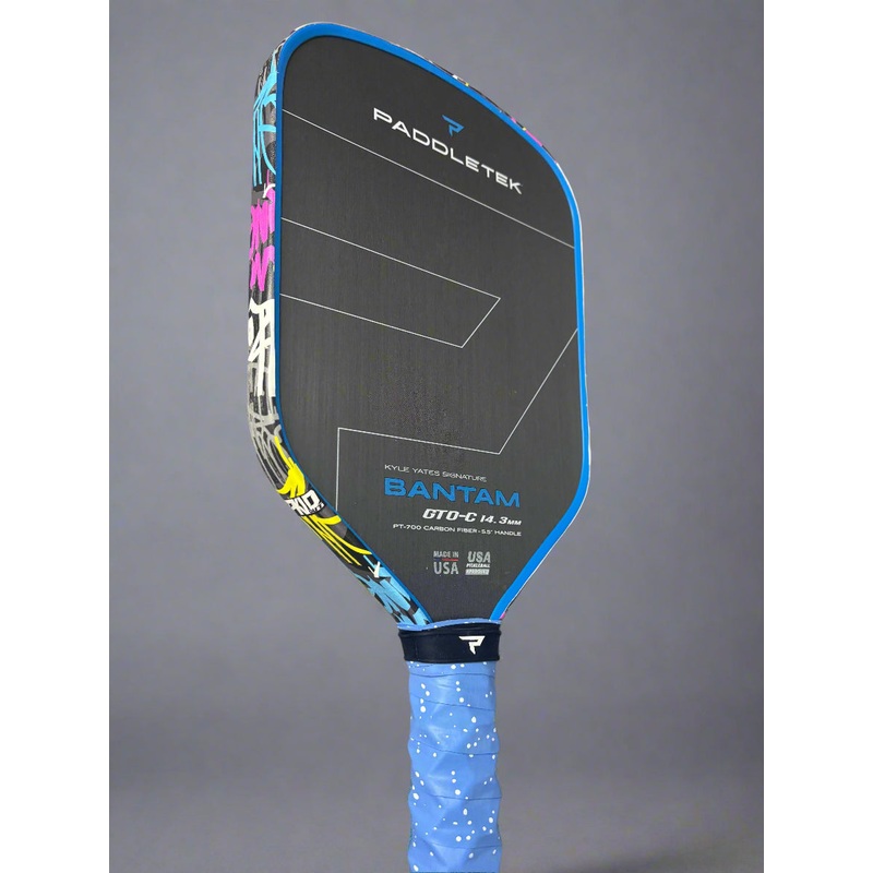 Custom Paddletek Bantam GTO-C 14.3mm Carbon Fiber Pickleball Paddle – Hesacore Grip – Blue Drip