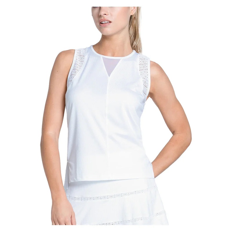 Women`s Lace Chevron Tennis Tank White