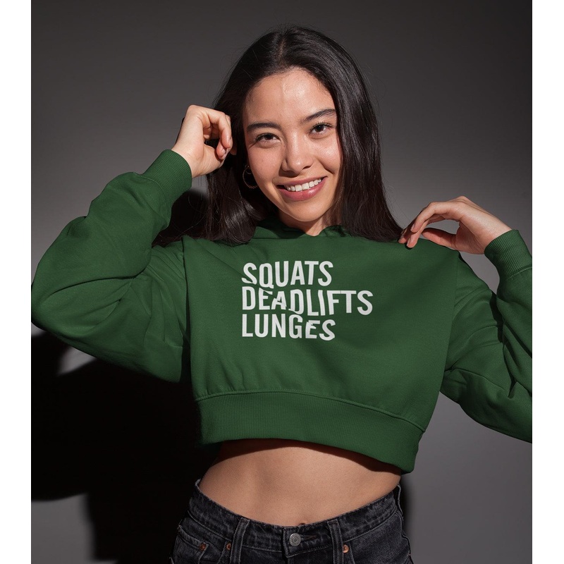 Women’s crop Hoodie ( Squat deadlift) Wod Armour | Kibi Sports S Bottle green