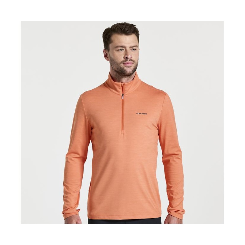 Saucony Mens Solstice 1 4 Zip Small Ember Heather-EMH