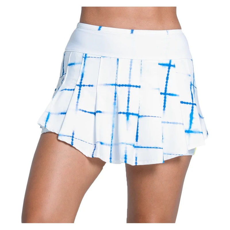 Women`s Shibori Plaid 13.5 Inch Tennis Skort White and Royal