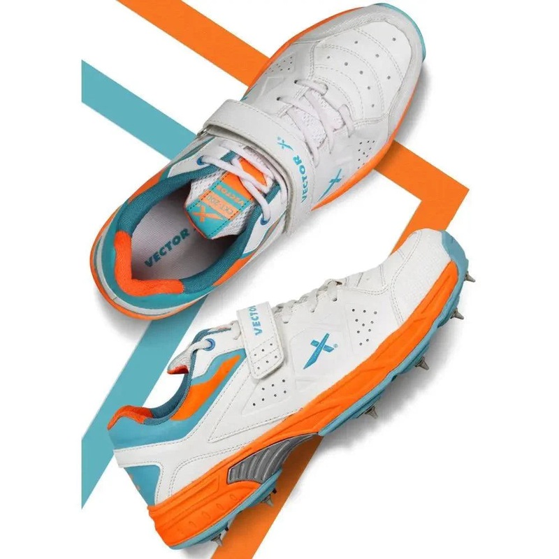 VECTOR X CKT-200 Spikes Cricket Shoes For Men (White, Orange) | KIBI Sports 11 UK White-Orange