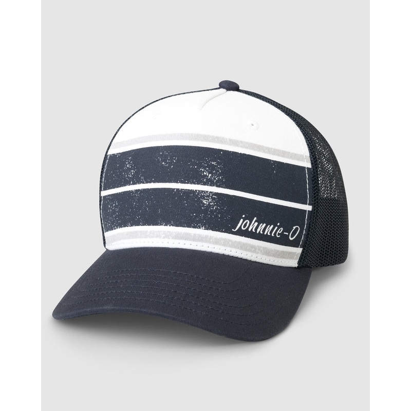 Johnnie-O Classic Striped Trucker Hat Navy