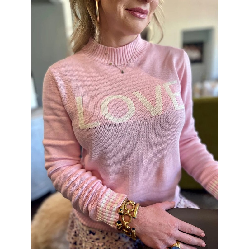 The Bubble Love Sweater Small Pink with white