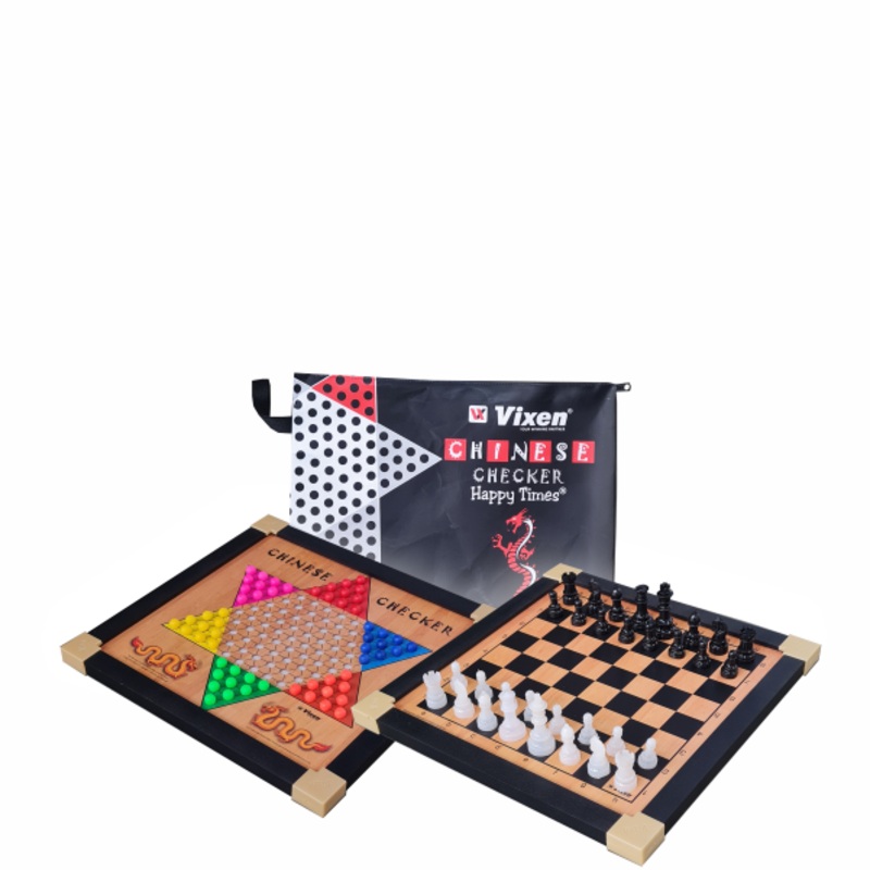 HAPPY TIMES CHINESE CHECKER & CHESS BOARD WOODEN VIXEN | KIBI SPORTS 13″13″