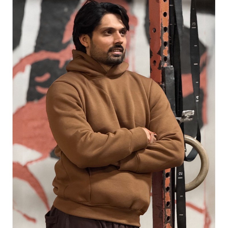 Men’s Cotton Fleece oversized Hoodie (brown)Wod Armour | Kibi Sports S