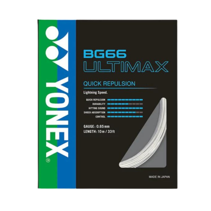 Yonex BG66 Ultimax Badminton String (10m Set) White White 10m Set