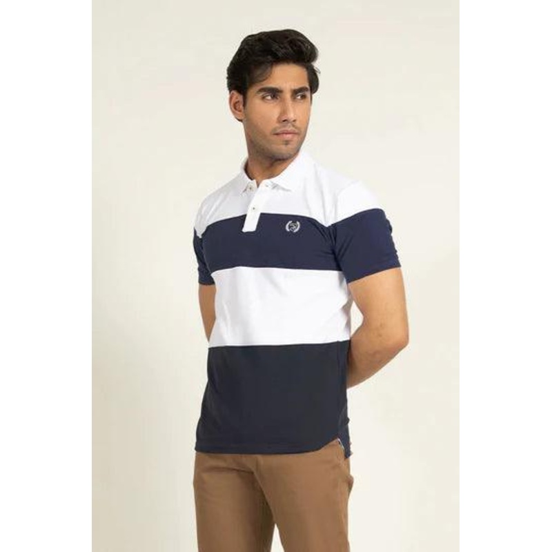 Navy & White Paneled Polo S