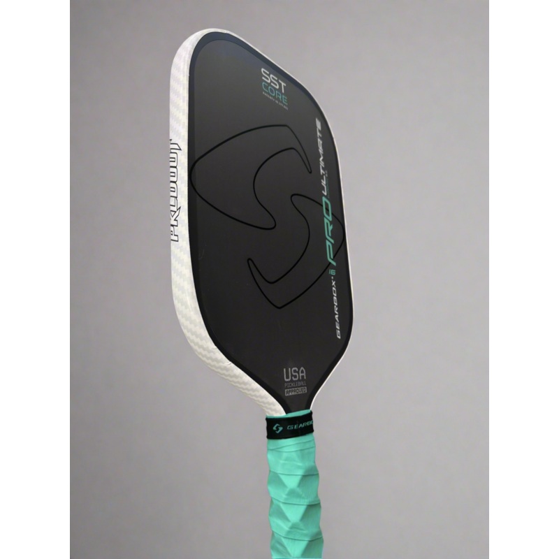 Custom GEARBOX Pro Ultimate Elongated 16mm – Pickleball Paddle – Hesacore Grip – White Carbon