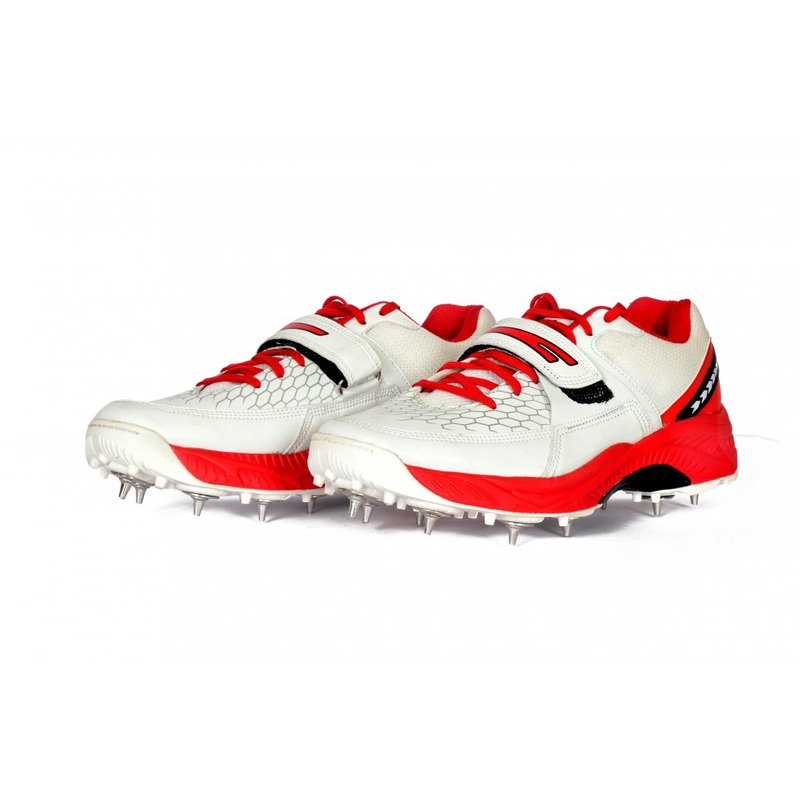 SEGA- Reach Spikes Cricket Shoes | Kibi Sports White Red Uk/5
