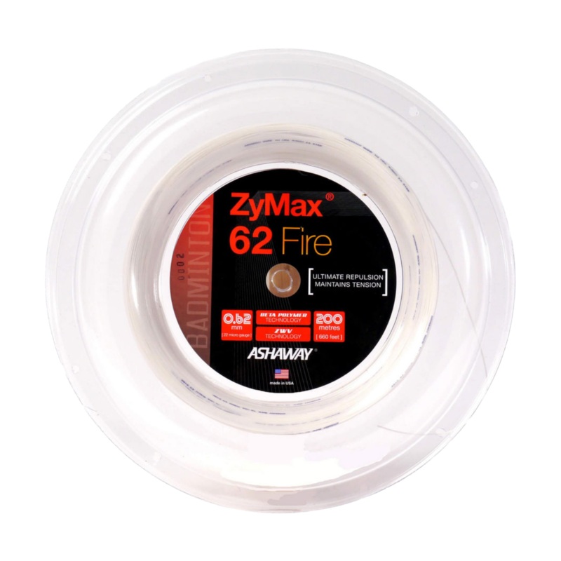 Ashaway ZyMax 62 Fire String (200m Reel) White White 200m Reel
