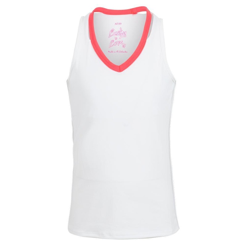 Girls’ V-Neck Cutout Tennis Tank White and Coral Crush