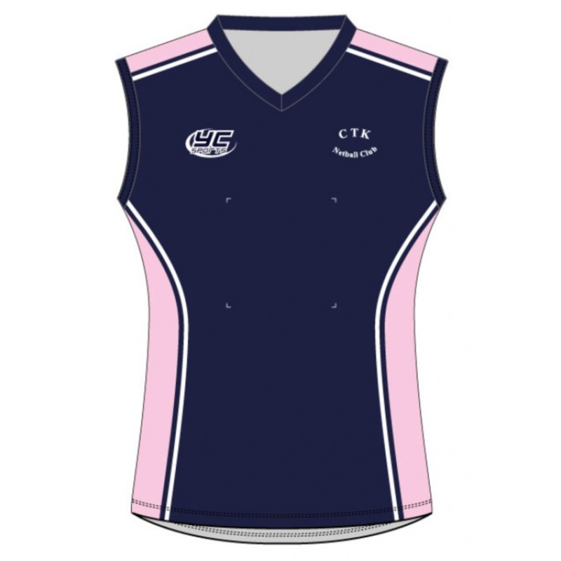 CTK netball sleeveless top 8 navy/pink/white