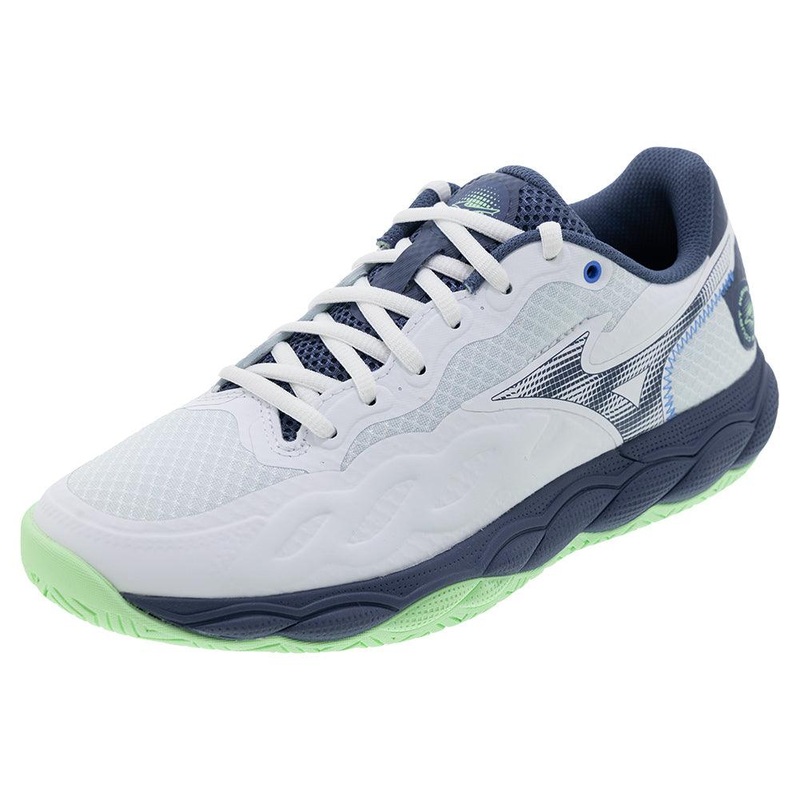 Men`s Wave Enforce Court Tennis Shoes White and Vintage Indigo