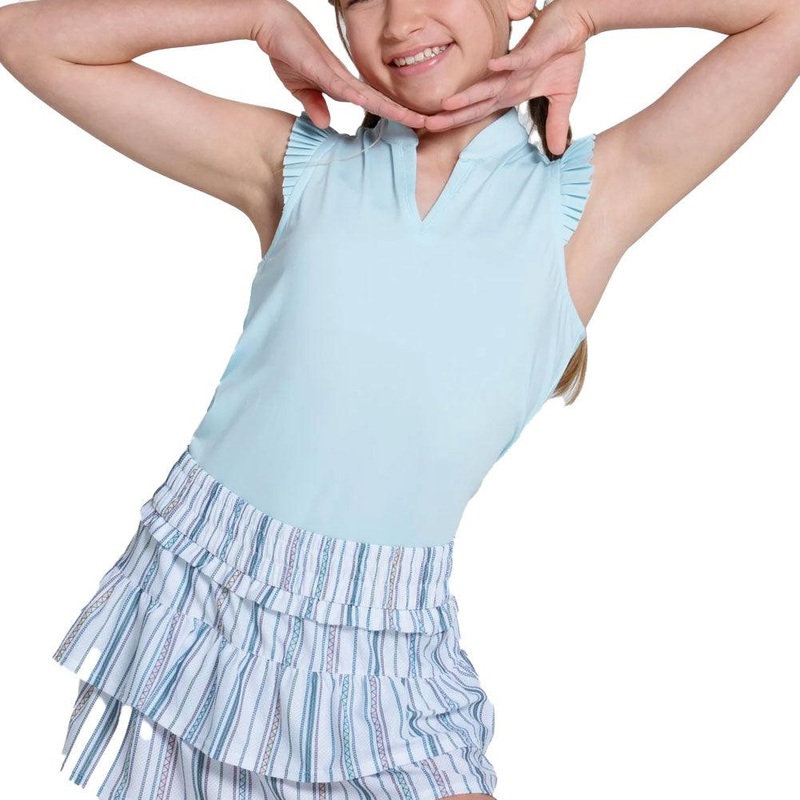 Girls` Pleat Me Up Tennis Tank Wave