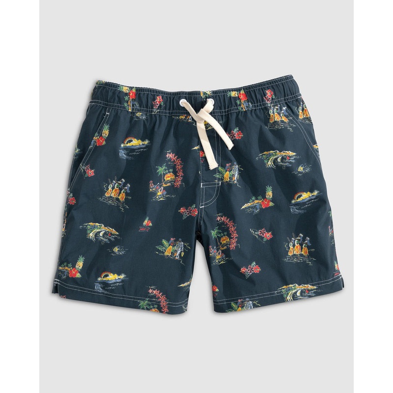 Johnnie O Mens Waikiki Full Elastic Waist 7 Surf Shorts Black Small