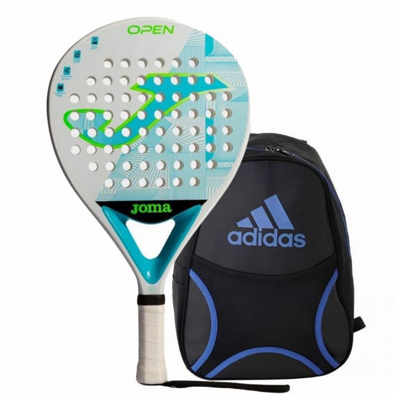 Pack Pala Joma Open Blanco Turquesa Fluor con Mochila