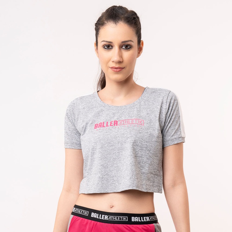 Basic Crop Tee – Grey Melange and White Baller Athletik | Kibi Sports XS