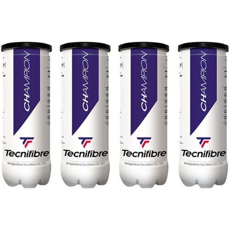 Tecnifibre Champion  Tennis Balls (Pack of 4 Cans, 12 Balls)  Triple Point Sports