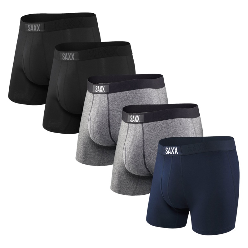Saxx Mens Ultra 5-Pack Small Black/Grey Heather/Navy