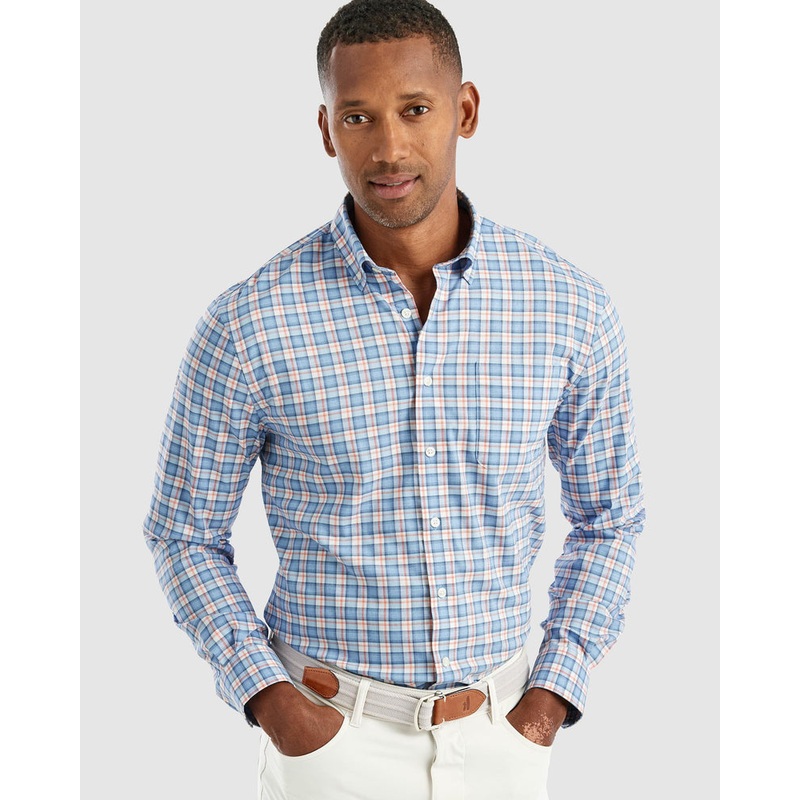 Johnnie-O Men’s Lenoir PREP-FORMANCE Button Up Shirt Small Laguna Blue