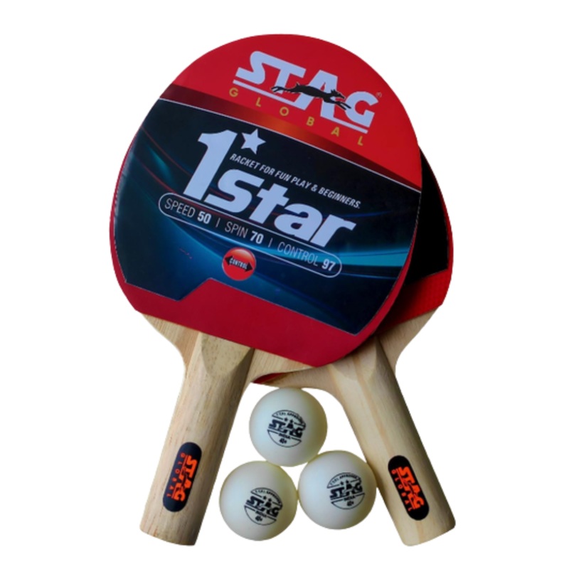 STAG GLOBAL 1 Star Table Tennis Playset, 2 Racket with 3 Balls | Kibi Sports