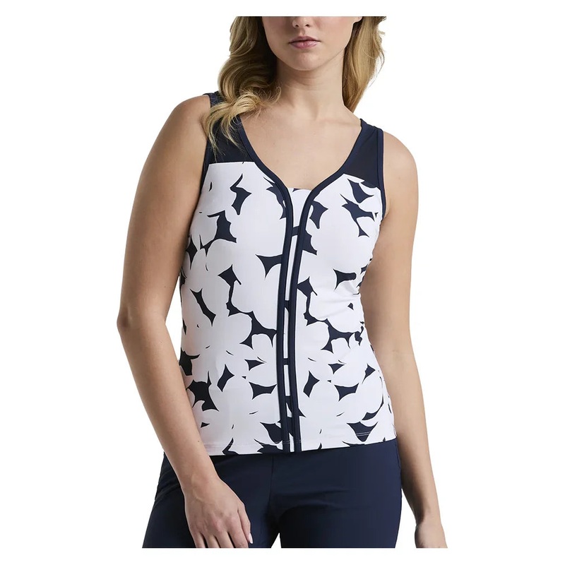 Women`s Riviera Floral Print Tennis Tank Black Iris