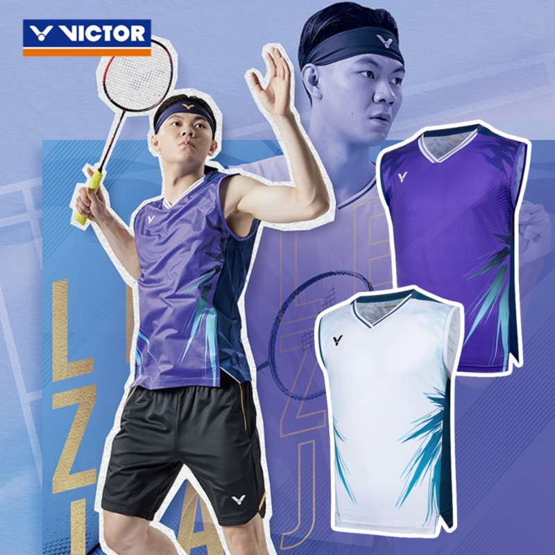 VICTOR Lee Zii Jia UNI Sleeveless Game shirt T-50008 White Blue (AF) M
