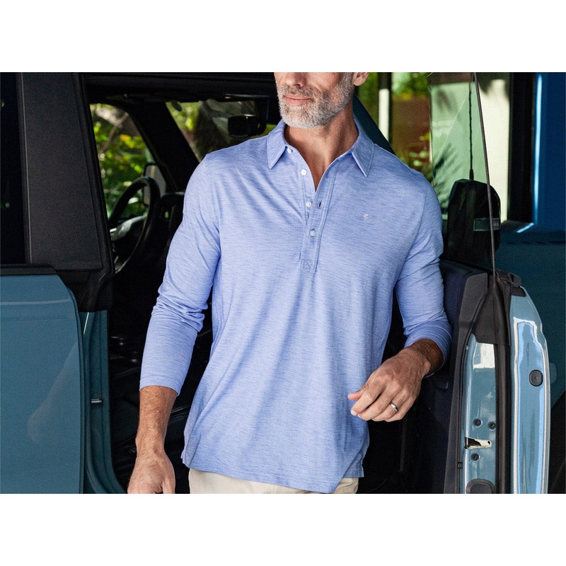 Criquet Men’s brrr Long Sleeve Range Polo Lapis Blue Small