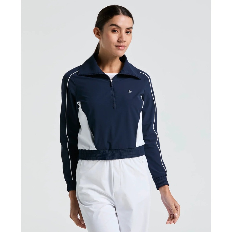 Original Penguin Cropped 1/4 Zip Colourblock (O1JSF002) Tennis Jacket Women Black Iris XS