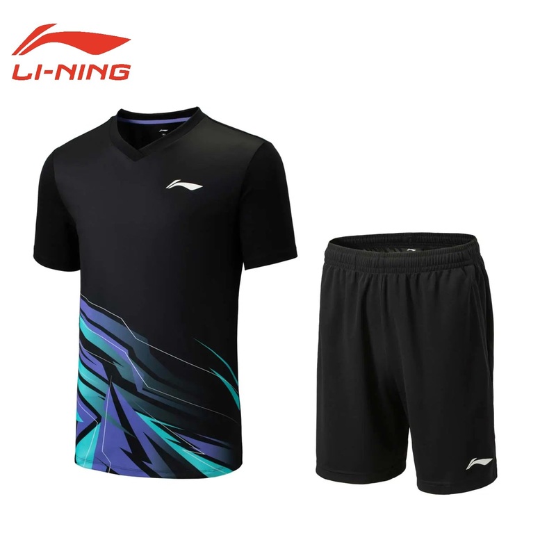 LI-NING Men’s Game Shirt and Shorts Set AATV013 Black M