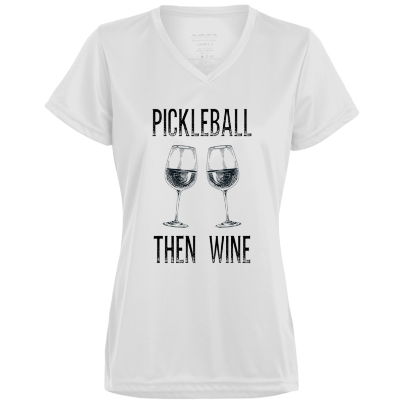 Women’s V-Neck Dry Fit – Pickleball Then Wine (black print)