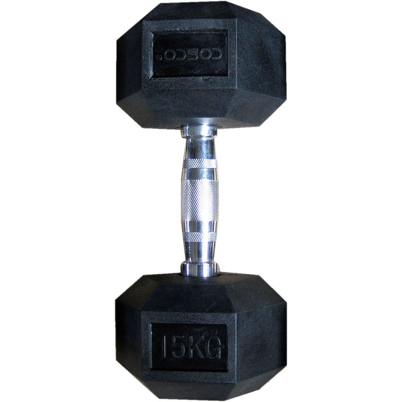 Cosco Hexagonal Rubber Dumbbell, 15Kg | KIBI Sports 15kg